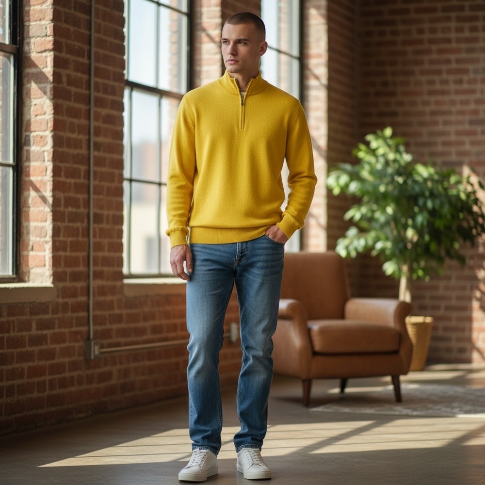 Graham Luxe Men's L Yellow Quarter Zip Sweater Silk‎ Blend NWT Lightweight Knit